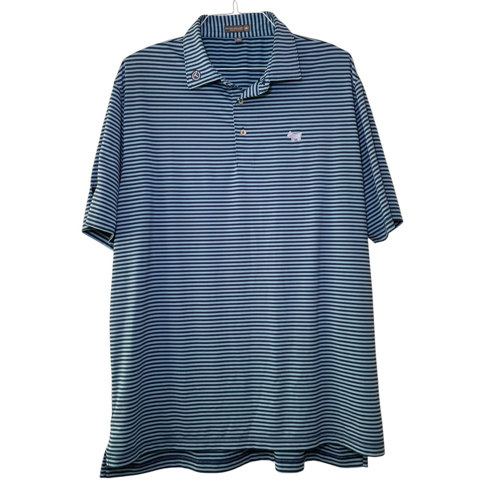Peter Millar Polo Shirt Scotty Cameron Dog Summer Comfort Mens XL Striped Blue